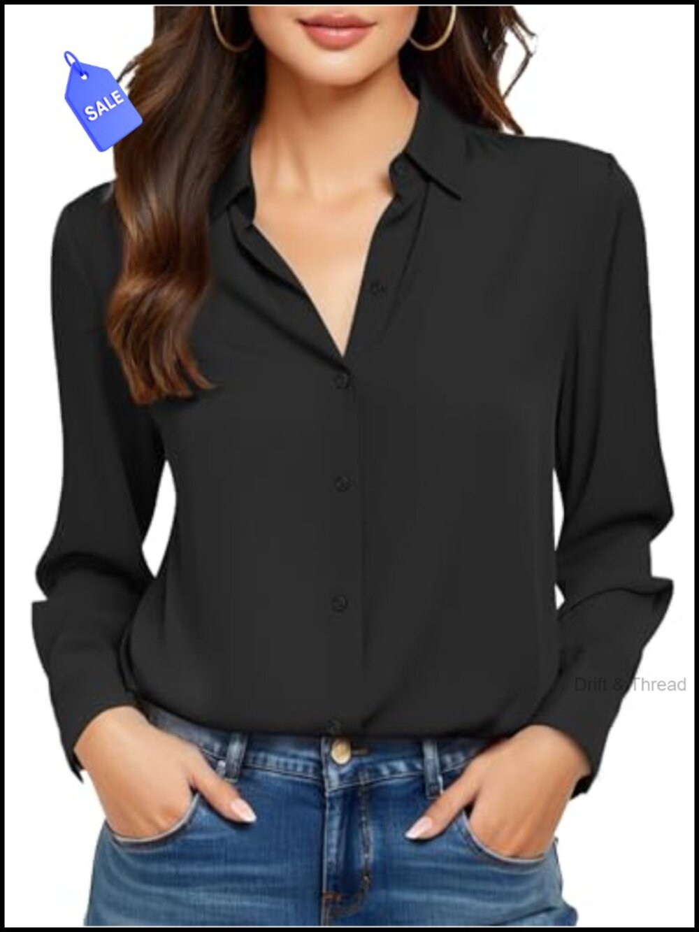 Non-Iron Wrinkle-Free Womens Button Down Long Sleeve Dress Shirt